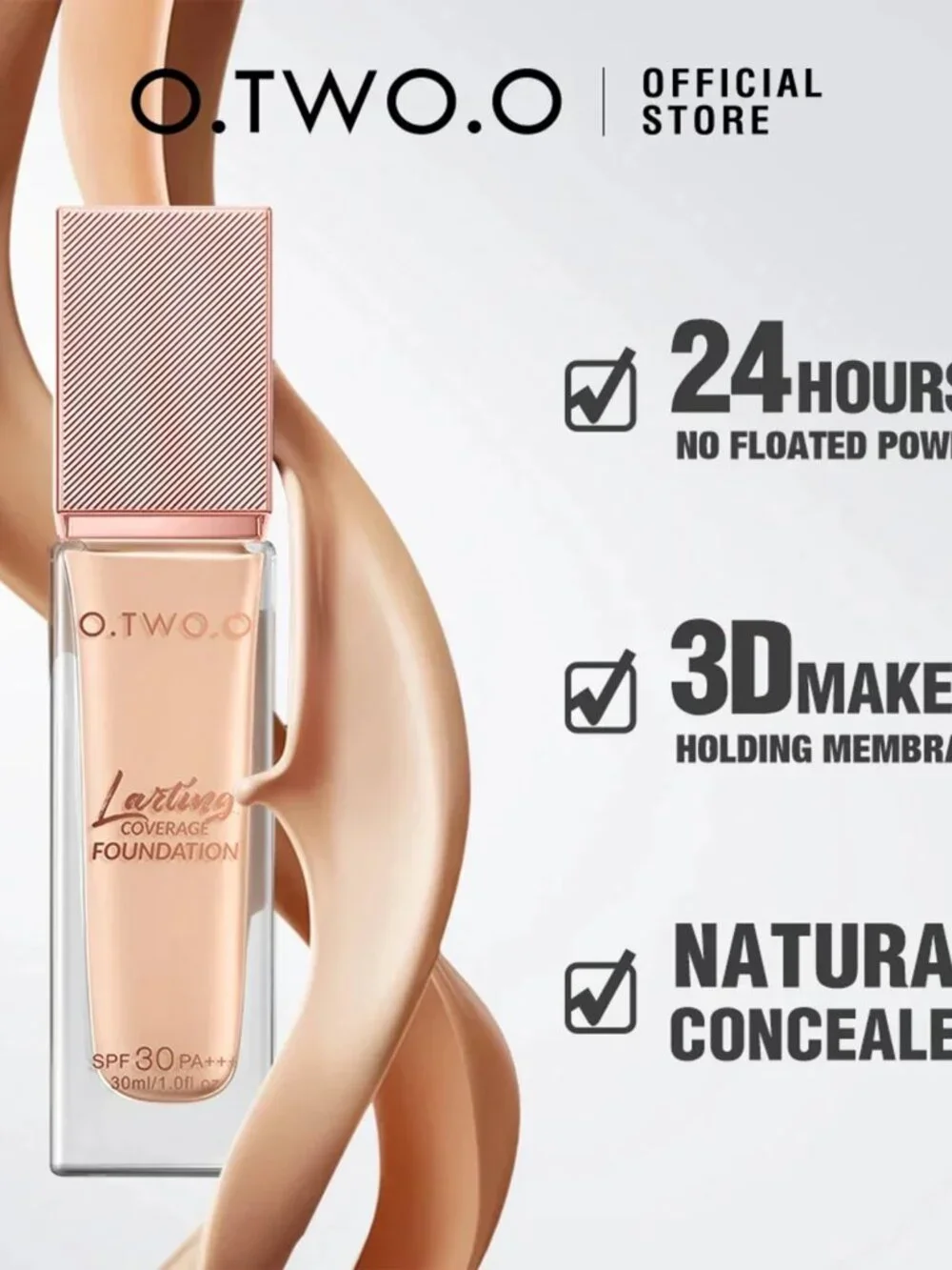 O.TWO.O Full Coverage Foundation, Oil-Control Waterproof Matte Vegan Light Beige